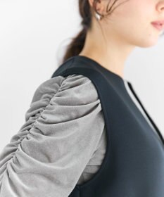 #Newans 【洗濯機可／ 前後着用可】 ギャザースリーブシアーベロアカーディガン