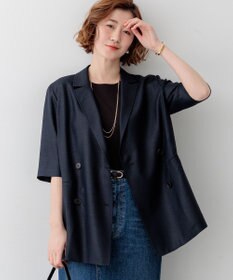 23区 【先行予約】リネンライクグロッシー ハーフスリーブ ダブル ジャケット