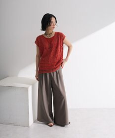 Green Parks 麻調ウエストギャザーフレアワイドパンツ