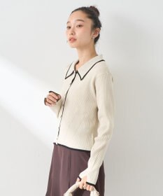 earth music&ecology バイカラートリムニットカーディガン