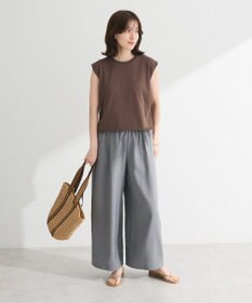 Green Parks 麻調ウエストギャザーフレアワイドパンツ