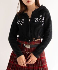 WEGO 刺繍ダメージニットWZIPパーカー