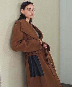 BEIGE， LEMOORE / ウールリバーフェイクレザーポケット付きコート