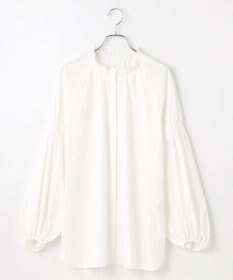 #Newans 【洗濯機可／撥水】シャーリングネック ボリュームスリーブシャツ