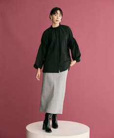 #Newans 【洗濯機可／撥水】シャーリングネック ボリュームスリーブシャツ