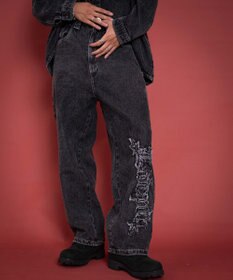 WEGO 【ユニセックス着用YD/ウエスト調整可/MLサイズ展開】グラフィックデニムパンツ