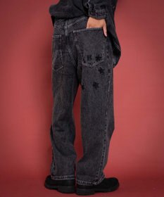 WEGO 【ユニセックス着用YD/ウエスト調整可/MLサイズ展開】グラフィックデニムパンツ