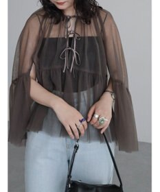 Green Parks リボンチュールデザインブラウス