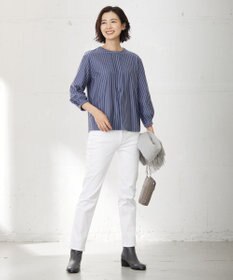 J.PRESS LADIES ストライプジャージー ピンタック カットソー