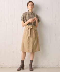 組曲 【洗える】シアーチェック 半袖ブラウス