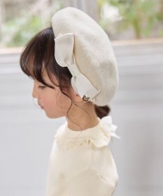 ANY KIDS ネコチャーム付きリボンベレー帽 エクリュ