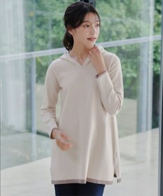 Tiaclasse 【洗える】配色フーディーニットチュニック