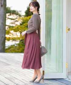 Tiaclasse 【洗える】異素材を組み合わせたミモレ丈リブコンビワンピース