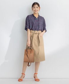 組曲 【ベルト付】リネン混オックスストレッチ キュロットパンツ