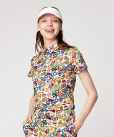 23区GOLF 【WOMEN】【UVケア/吸水速乾】マルチステッカープリント ポロシャツ