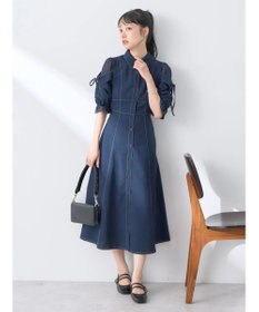 earth music&ecology レイヤードショルダー配色ステッチワンピース