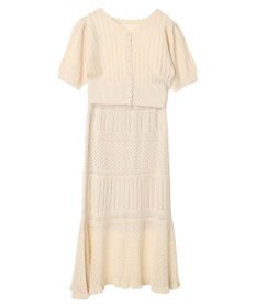 earth music&ecology ２点ＳＥＴ透かし編みカーディガン＋裾フレアスカート