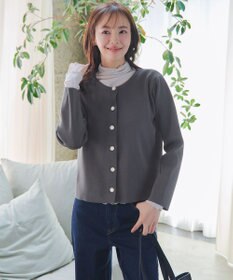 Tiaclasse L 【洗える】スポンジニットパールボタンカーディガン