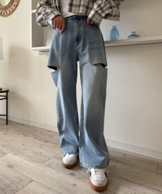 WEGO 【SMサイズ展開】サイドカットデニムストレートパンツ