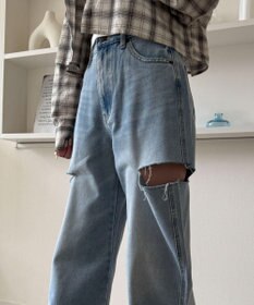 WEGO 【SMサイズ展開】サイドカットデニムストレートパンツ