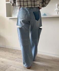 WEGO 【SMサイズ展開】サイドカットデニムストレートパンツ