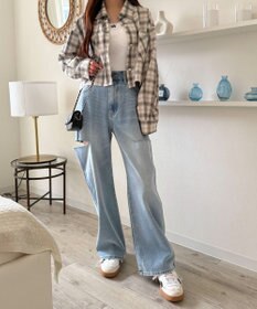 WEGO 【SMサイズ展開】サイドカットデニムストレートパンツ