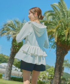 OP／FILA 【Ocean Pacific】フェイスガード付き バックフリル ラッシュガードパーカー