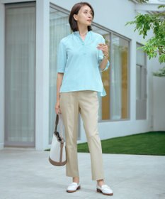 J.PRESS LADIES L 【洗える】セルロースリネンストレッチ テーパード パンツ