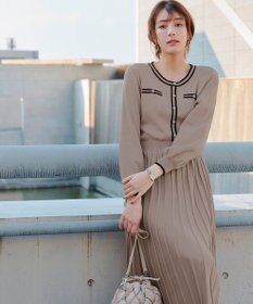 Tiaclasse 【洗える】セットアップ見え配色ニットワンピース