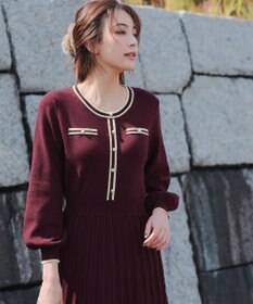 Tiaclasse 【洗える】セットアップ見え配色ニットワンピース