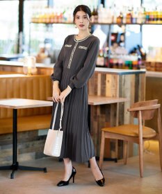 Tiaclasse 【洗える】セットアップ見え配色ニットワンピース