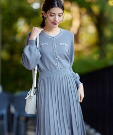 Tiaclasse 【洗える】セットアップ見え配色ニットワンピース