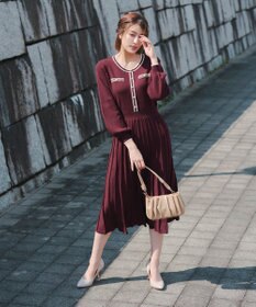 Tiaclasse 【洗える】セットアップ見え配色ニットワンピース