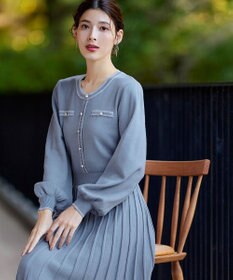 Tiaclasse 【洗える】セットアップ見え配色ニットワンピース