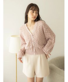 earth music&ecology スラブコットンレース編みカーディガン