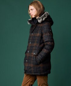 JOSEPH ABBOUD MOUNTAIN 【イタリア素材/ECOファー/9ポケット/ダウン】スライバーチェックダウン コート