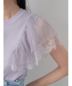 earth music&ecology 袖レースリブニットプルオーバー