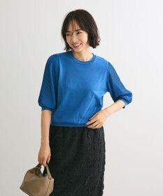 Green Parks 袖プリーツドッキング５分袖ニットプルオーバー