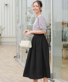 Tiaclasse 【選べる丈】麻調タックフレアスカート