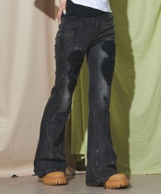 WEGO 【美脚】ダメージフレアデニム