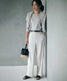 23区 【洗える】リネンレーヨンストレッチ ワイド パンツ