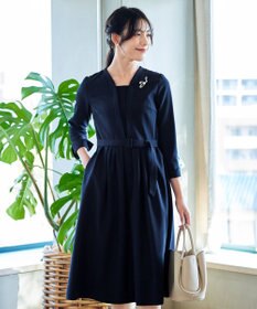 Tiaclasse 【ダブルクロス・洗える】 ナローVネックワンピース