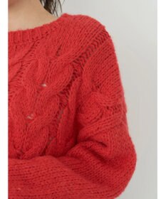 earth music&ecology ローゲージ手編み風ケーブルプルオーバー