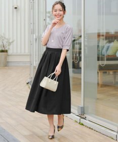 Tiaclasse 【選べる丈】麻調タックフレアスカート