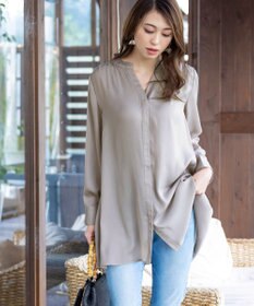 Tiaclasse L 【洗える】ヴィンテージサテンチュニックブラウス