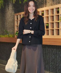 Tiaclasse L 【洗える】スポンジニットパールボタンカーディガン