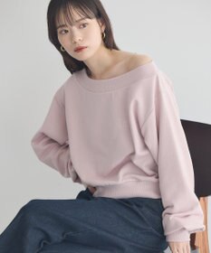 earth music&ecology ショート丈ワンポイント刺繍オフショルスウェット