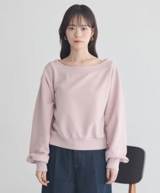 earth music&ecology ショート丈ワンポイント刺繍オフショルスウェット