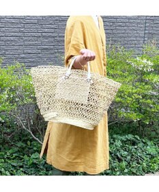 UNBILLION perche モロッコ椰子透かし編み×姫路レザー結びハンドルカゴバッグ