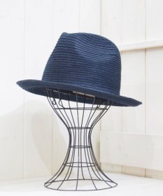 石田製帽 【UNISEX】インディゴ染め和紙ブレード 中折れ ソフトハット